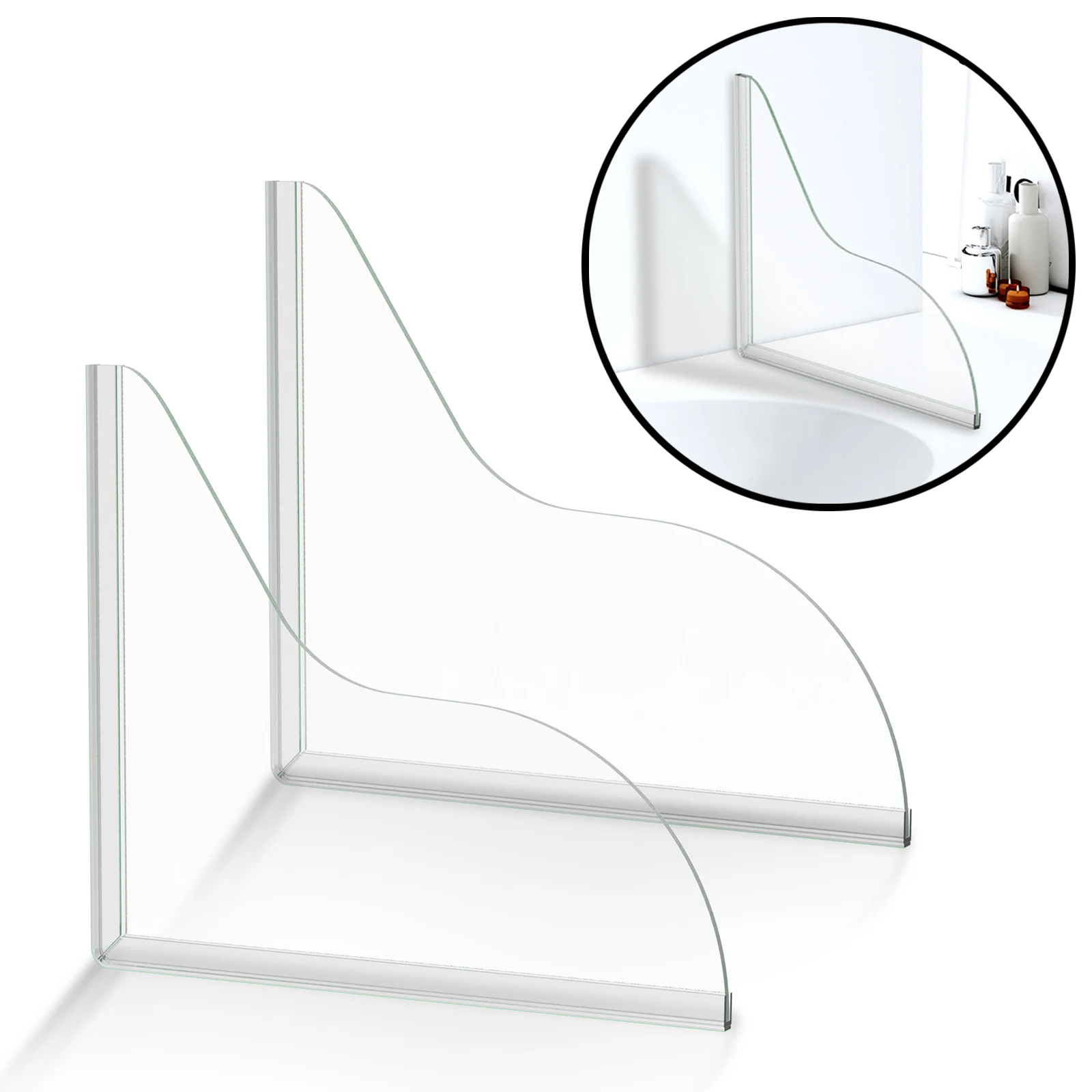 2Pcs Self- Adhesive Shower Splash Guard Acrylic Transparent Bathtub Water Guards Easy to Install Wash Basin Water Blocking