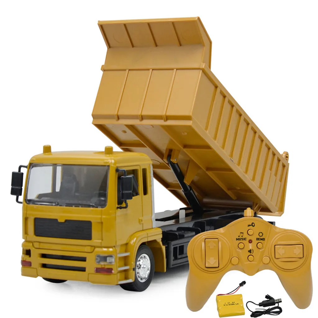 1:24 Remote Control Construction Dump Truck Toy 2.4G RC Bulldozer 4 Wheel Driver Mine Construction Alloy Metal Vehicle Truck