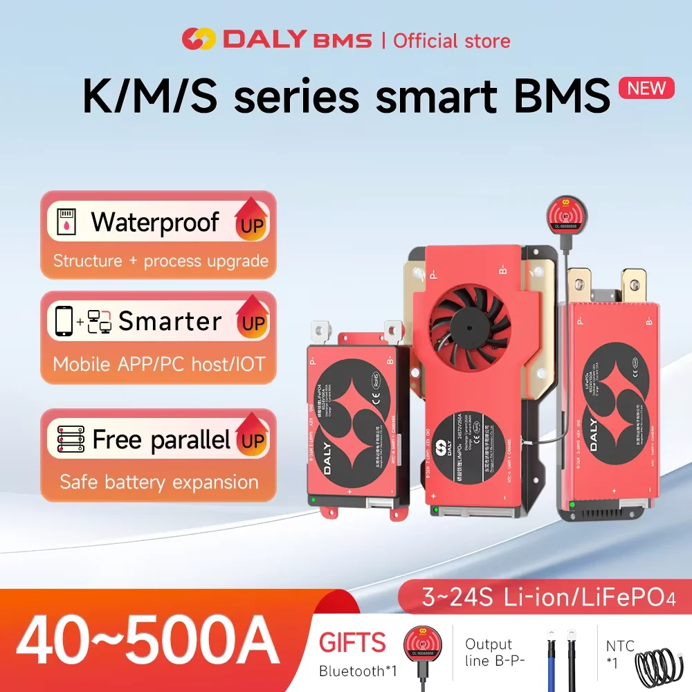 Daly Smart NEW KMS BMS Lifepo4  4S 12V 8S 24V 16S 48V 24S 72V 40A 60A 100A 150A 200A 250A Li-Ion  7S 13S 14S 48V UART RS485 CAN