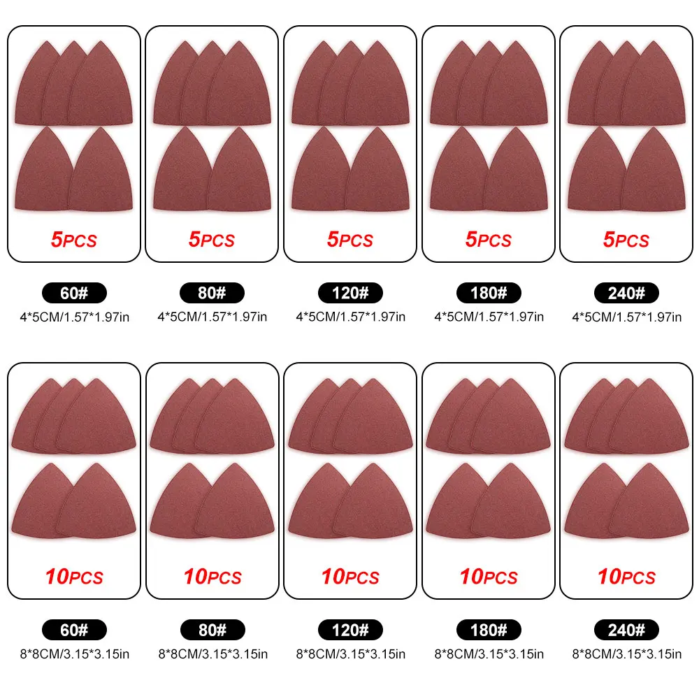 Imagem -05 - Triangle Sanding Sandpaper Pad Triangular Areia Pad Acessórios para Ferramentas Elétricas Assorted Grupo 60 80 120 180 240 4x5 8x8cm 77 Pcs