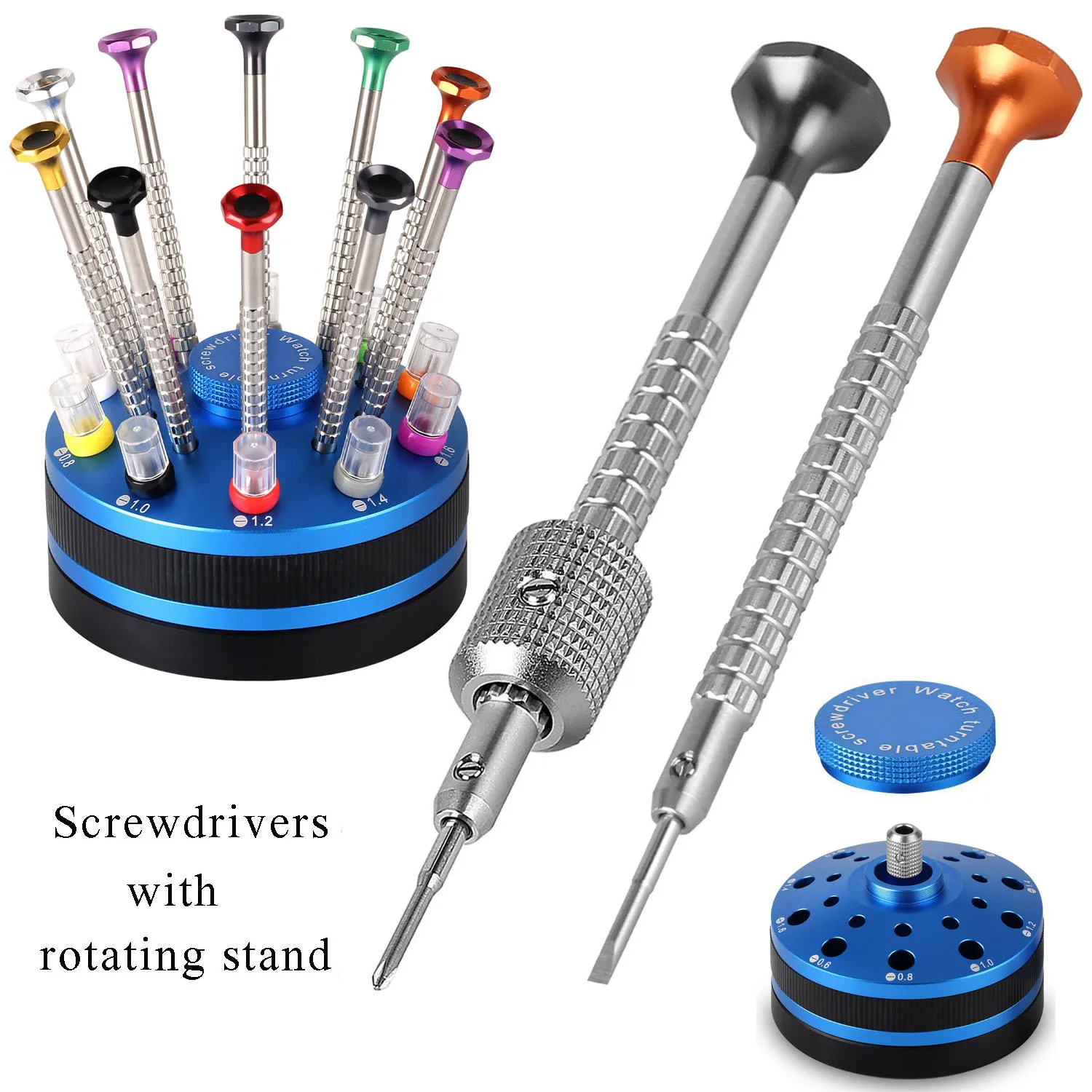 Watchmaker Tools 10pcs Watch Repair Screwdriver Flat Cross Blade 0.6mm-2.0mm with Stand and Spare Tips Metal Screwdrivers Sets