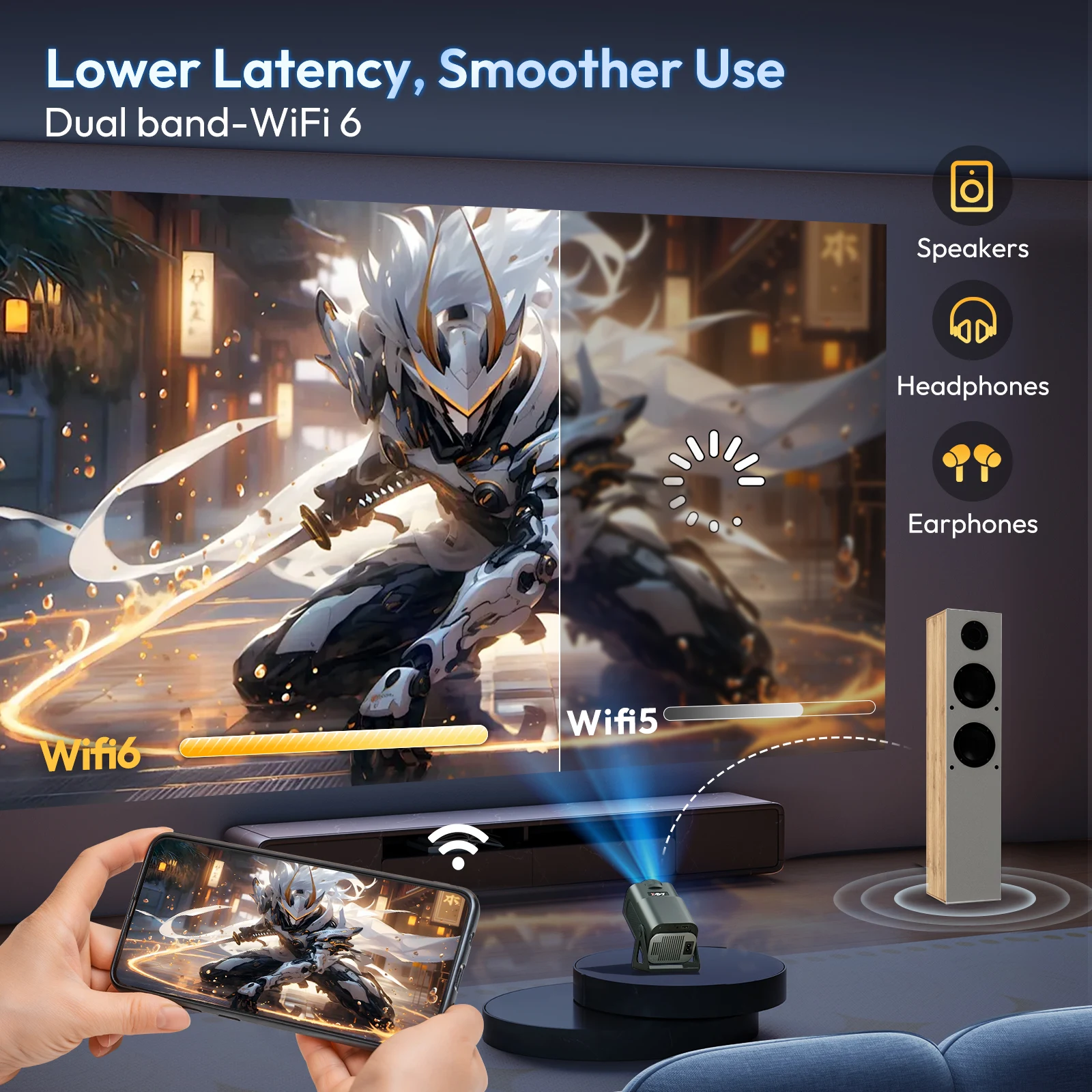 XGODY 4K Mini Projector Portable Auto Keystone 12000 Lumens Wifi BT5.0 Beamer