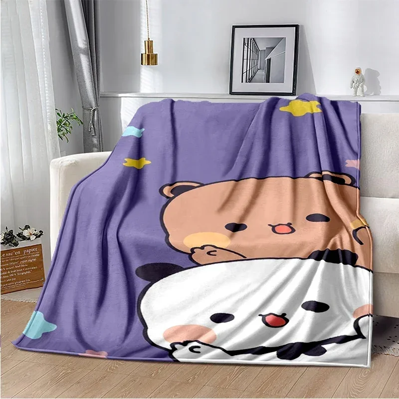 Couverture ours et Pa imprimée de dessin animé, série Bubu Dudu mignonne, flanelle chaude pour enfants, lit doux et confortable pour la maison