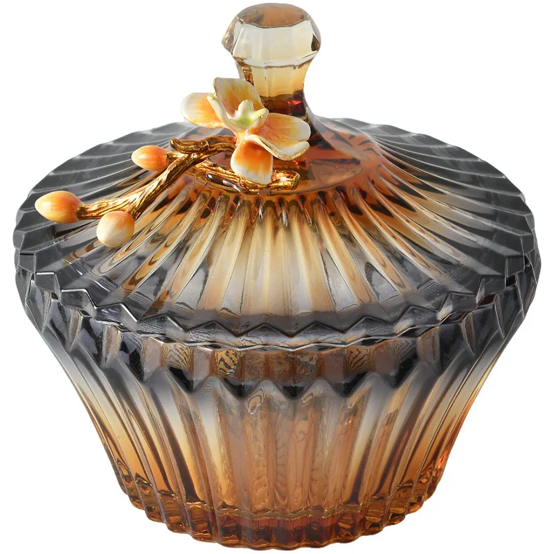 

European enamel colored glass with lid sugar jar household living room simple storage jar light luxury