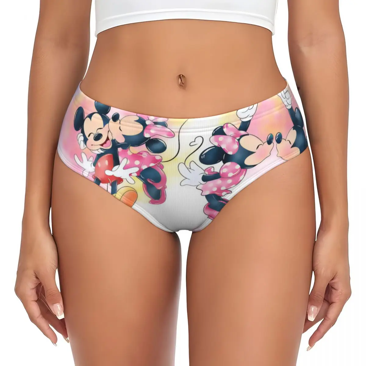Ropa interior cómoda elástica transpirable de las mujeres de las bragas breves de Mickey Mouse de Minnie Mouse de la historieta personalizada