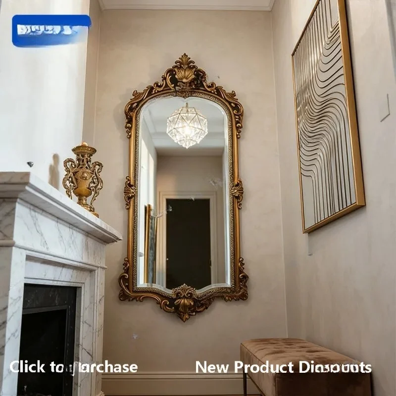 CC High-end European style dressing mirror vintage wall mounted entrance light luxury fireplace decorative mirror bathroom mirro