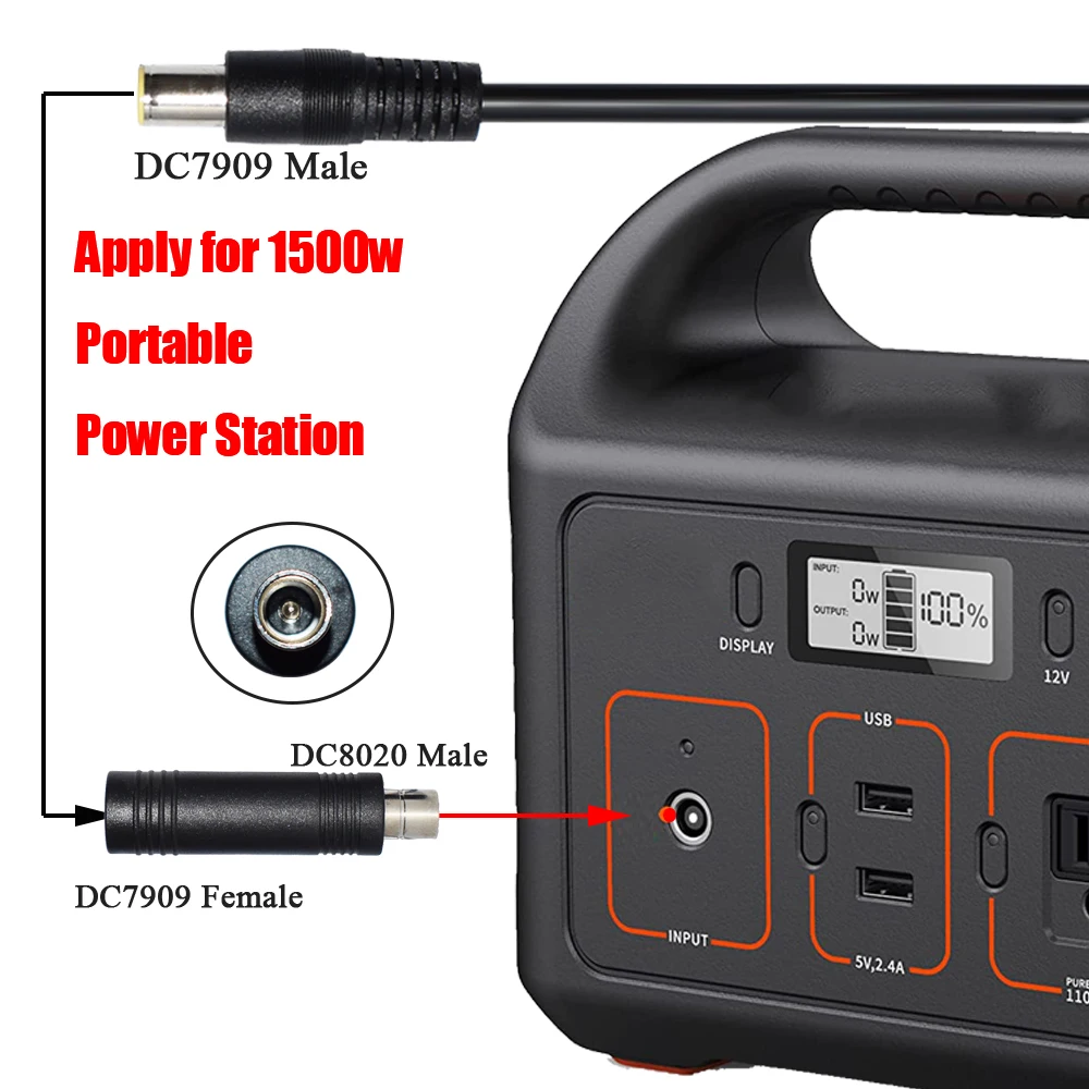 JKM 2PCS DC 8020 to DC 7909 Adapter Connector for Solar Panel Portable Power Station Compatible with Jackery Explorer Series1500