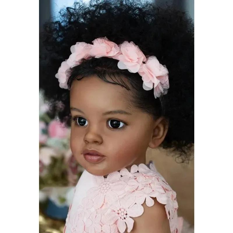 66cm Afro Curly Hair Toddler Girl Doll Pippa Soft Cloth Body High Quality Hand Painted Dark Skin Doll