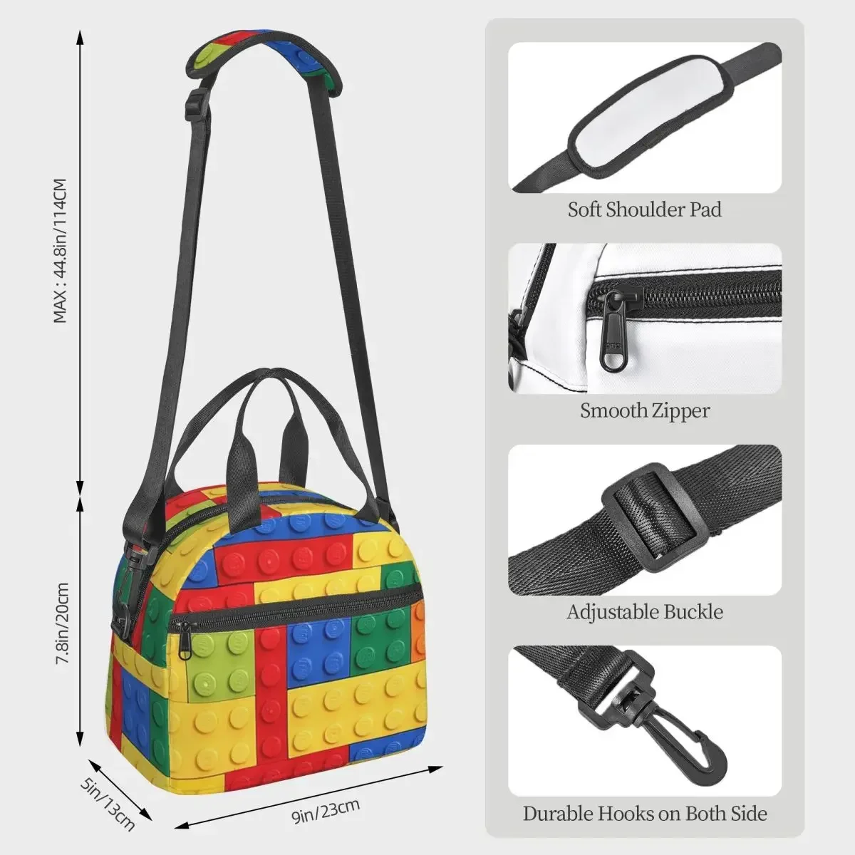 Colorful Bricks Design Insulated Lunch Bag for Women Office Cooler Thermal Box Tote Portable Lunch Boxes