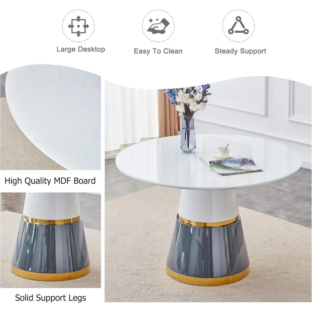 45" Round Dining Table for 4,White Marble Dining Room Table,Modern Round Dinner Table,Round Farmhouse Kitchen Table