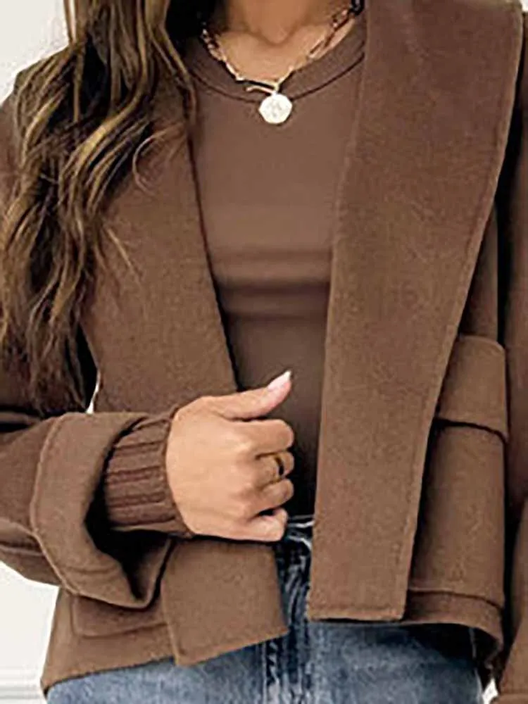 Mode High Street Einfarbig Oberbekleidung Neue 2025, Herbst frauen Revers Lange Ärmeln Casual Jacken Elegante Temperament Strickjacke