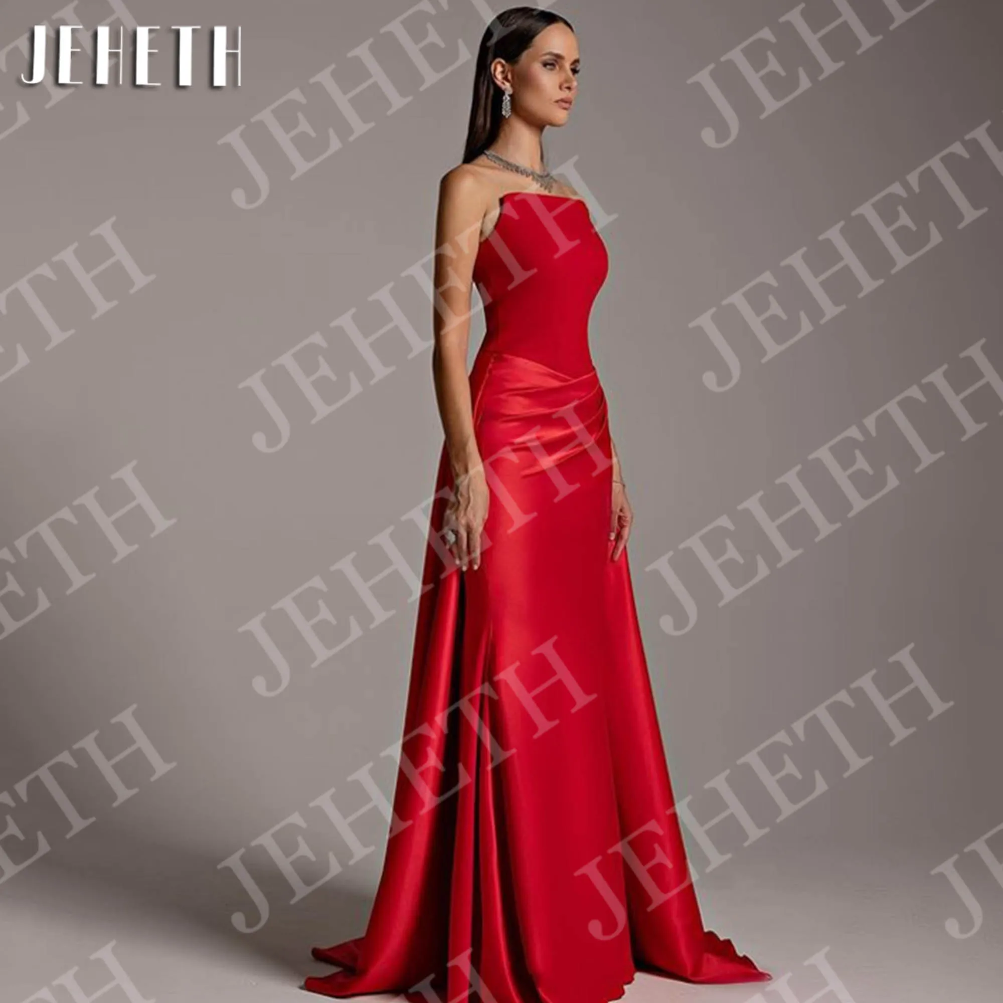 JEHETH Mermaid Elegant ชุดราตรีเซ็กซี่สีแดงซาตินอย่างเป็นทางการชุดที่กําหนดเอง Robe de soirée Femme