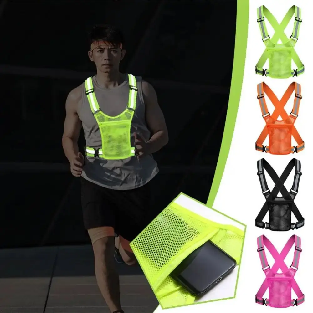 Elastic Cycling Reflective Vest Safety with Phone Pouch Motorcycle Riding Waistcoat Adjustable Universal Cycling Safe Jacket