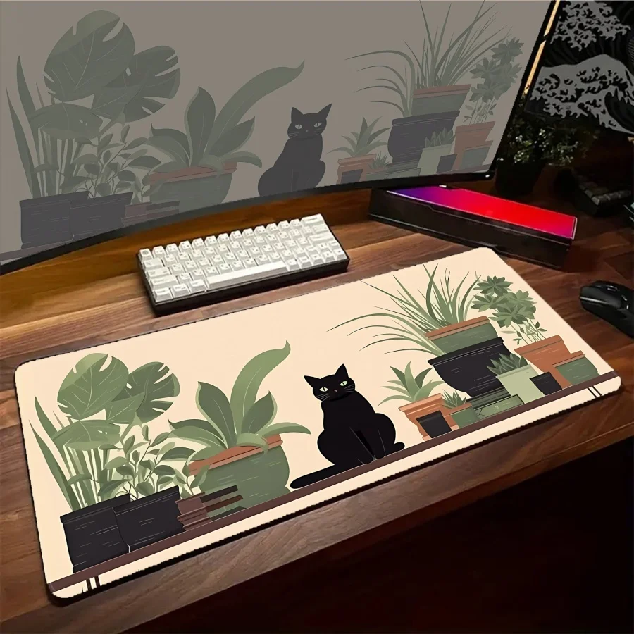 

Красочные большие аксессуары для рабочего стола XXL: коврик для мыши с рисунком кошки и растений, коврик для ноутбука, настольный коврик-подложка для мыши