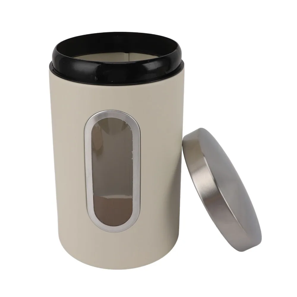 3PCS Durable Iron Kitchen Canisters Set s/m/l Beige/Black Food Storage Jars Airtight Container Set Kitchen Countertop