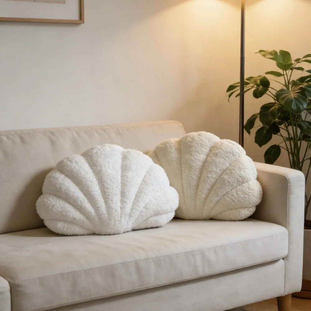 Modern Seashell Throw Pillow Solid Color Sofa Cushion Fluffy Soft Office Decor Pillow