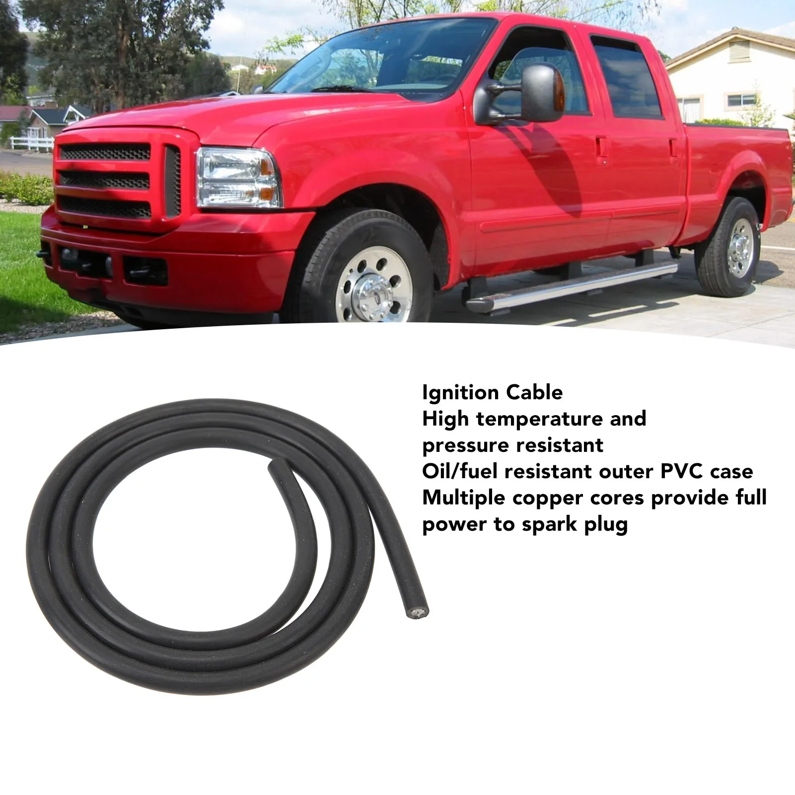 

7mm Copper Core Ignition Cable 1M Length PVC Flexible Heat Resistant Insulated for Motorcycles Engine Black