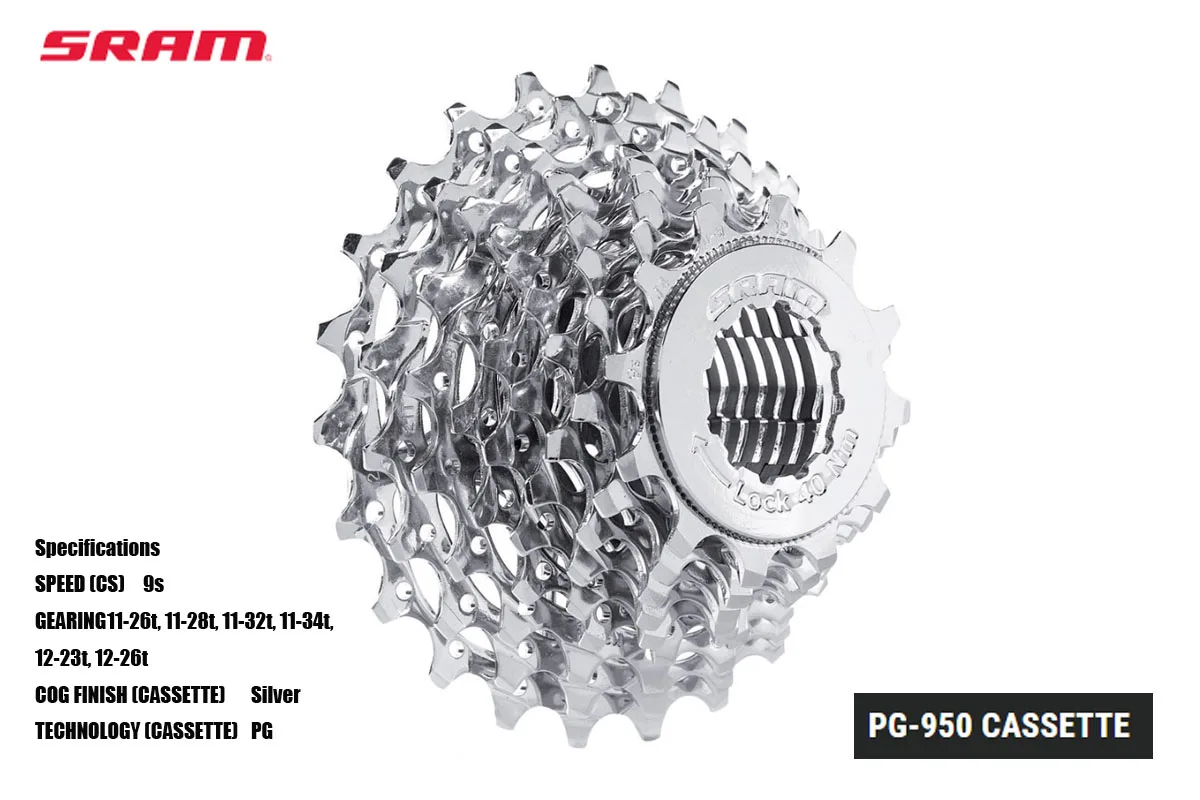 

SRAM PG-950 CASSETTE 9-speed choice for lightweight, strength, and precise shifting Recommended Chains: