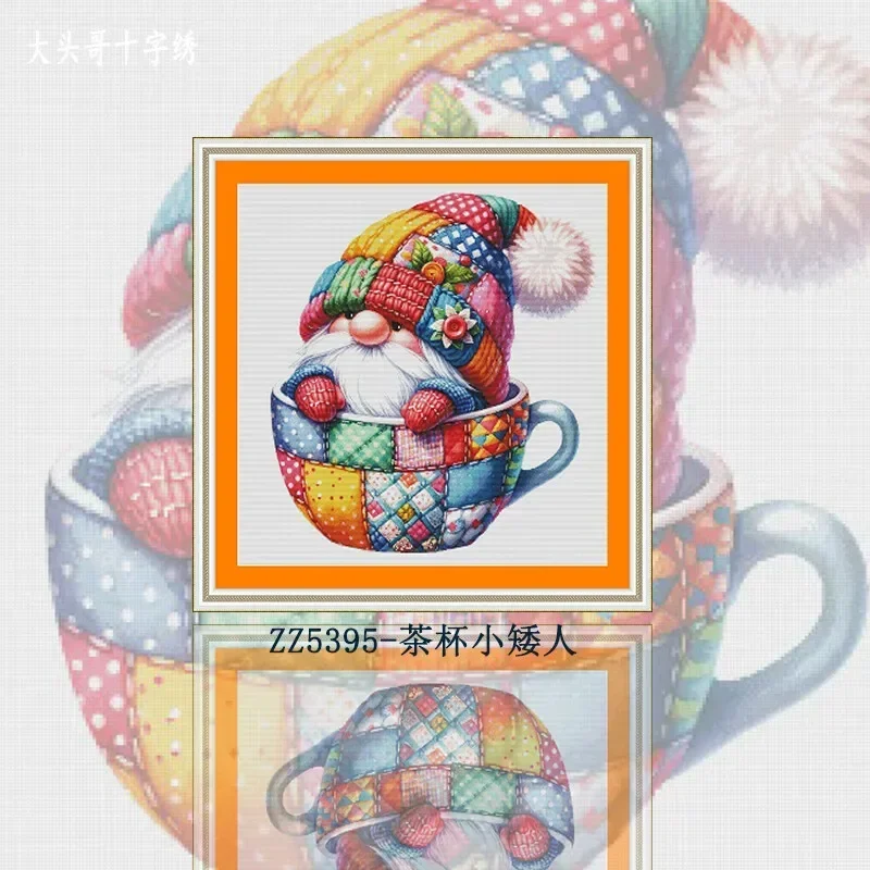 [ZZ5395-Teacup Dwarf] Stamped Cross Stitch Kit 14CT 16CT Pre Printed Canvas Cotton Threads Embroidery Needlework Home Wall Decor