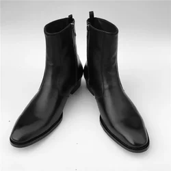 Men Real Picture Leather Cowhide Pionted Toe Chelsea style Slim Fit Zipper Boots