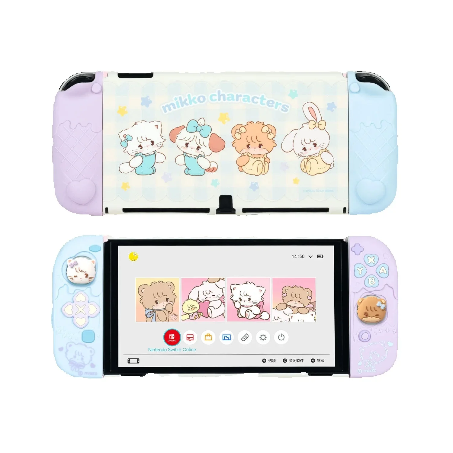 

Жесткий чехол с милыми животными, защитный чехол для Nintendo Switch 2/Oled Joy-Con, контроллер, ручка для большого пальца, кнопки ABXY, силиконовый чехол