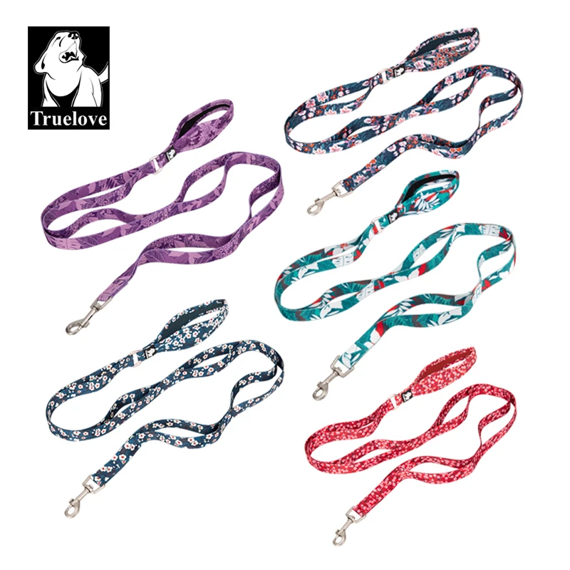 Truelove Nylon Dog Leash Belt Pattern Double Handle Padded For Running Print Training Leash Lead For Big Small Dog Heavy Duty