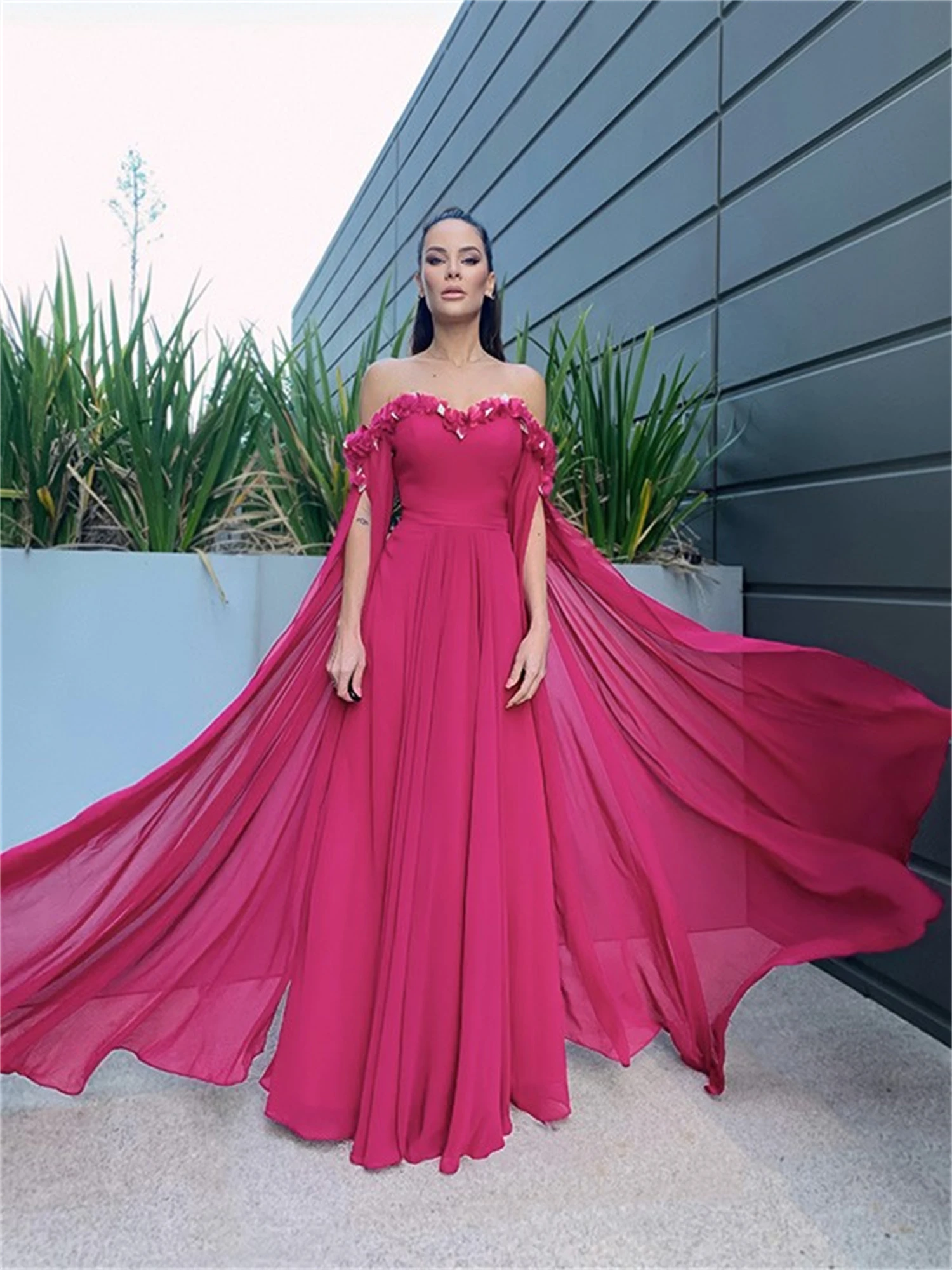 Aileen Chiffon Long Luxury Evening Dresses 2023 Elegant Elegant and Pretty Women\'s Dresses for Prom Rose Red Formal Dress Es