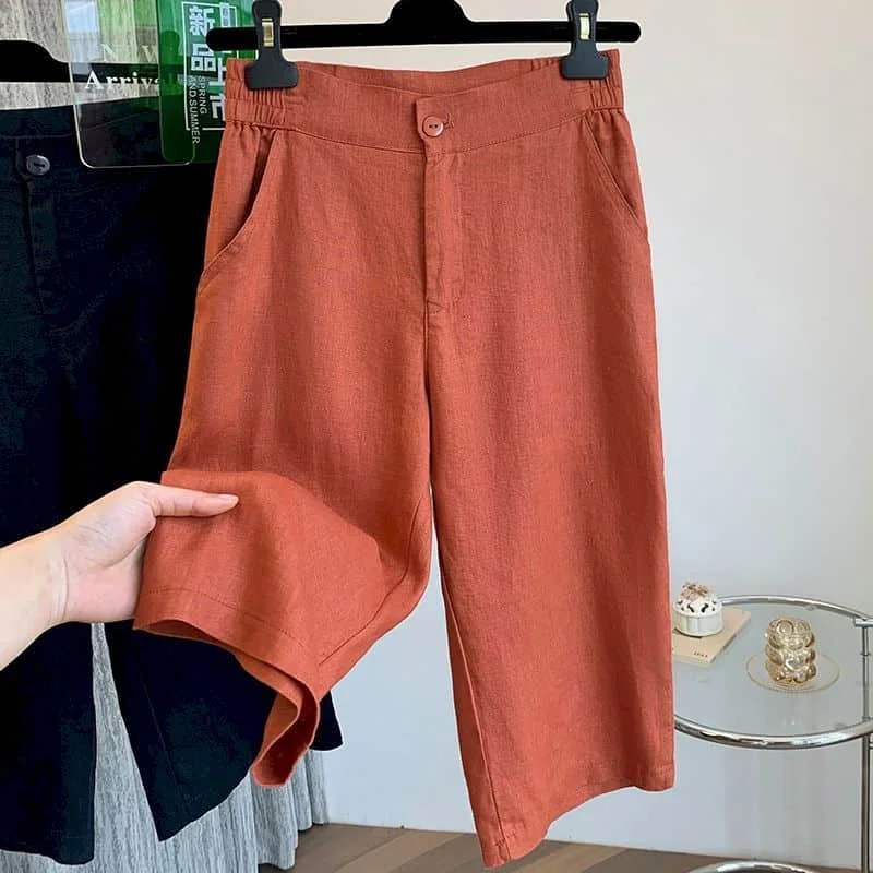 Solid Shorts Casual Elegant 2026 Summer Elastic Waist Five-point Straight-leg Pants Casual Cargo Shorts Loose Women Clothing