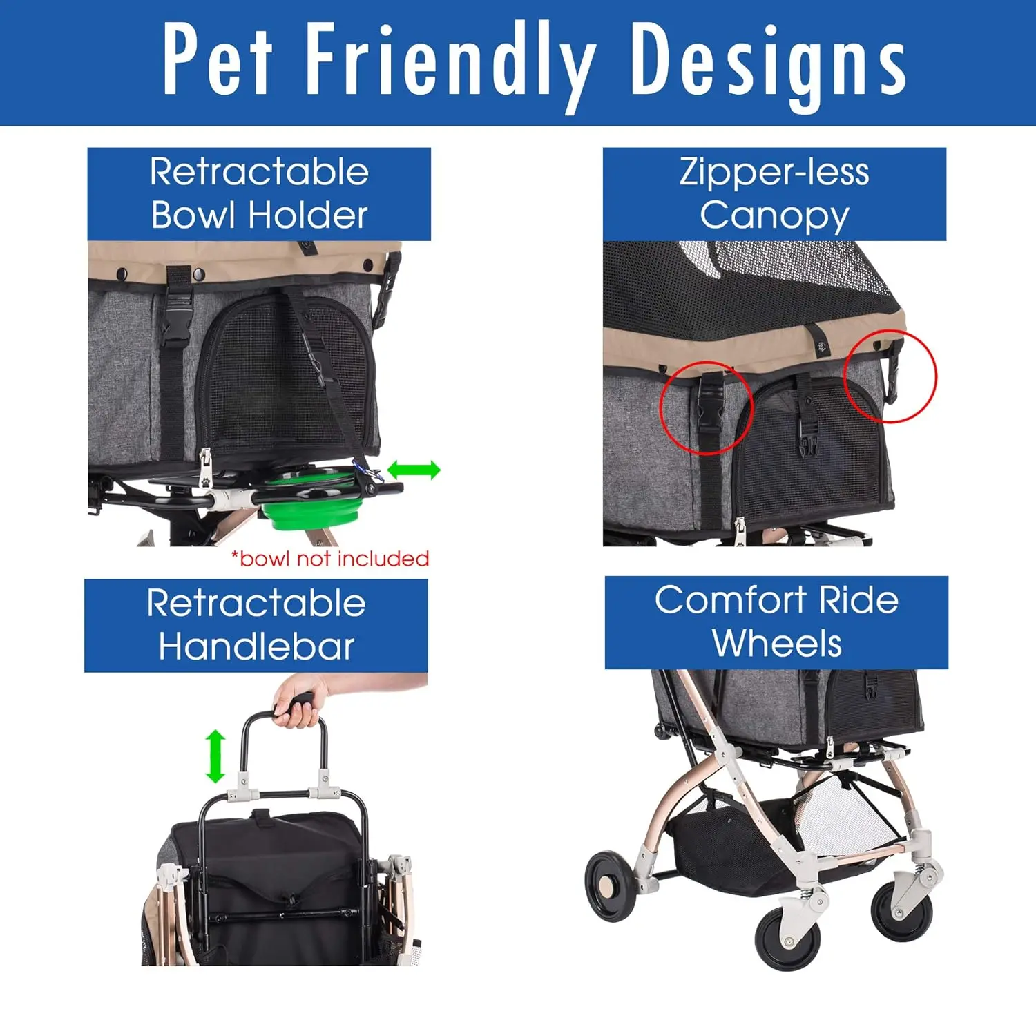 Lite Premium leichter Kinderwagen für Hunde/Katzen/Haustiere mit Cabrio fach