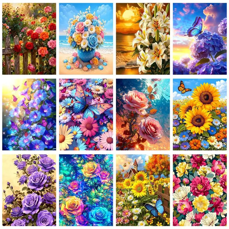 

CHENISTORY Paint By Number Sunflowers Drawing On Canvas Hand Painted Painting DIY Pictures By Numbers Rose Kits Home Decor