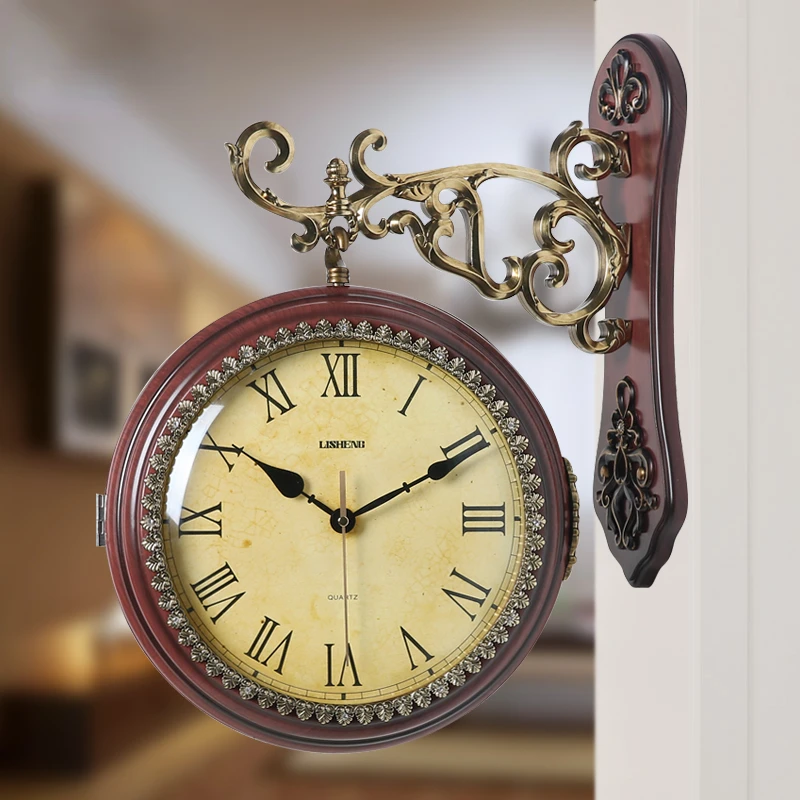 Double-Sided Wall Clock Living Room Mute Two Sides Pocket Watch Creative Clock Pastoral Modern Simple Home Clock