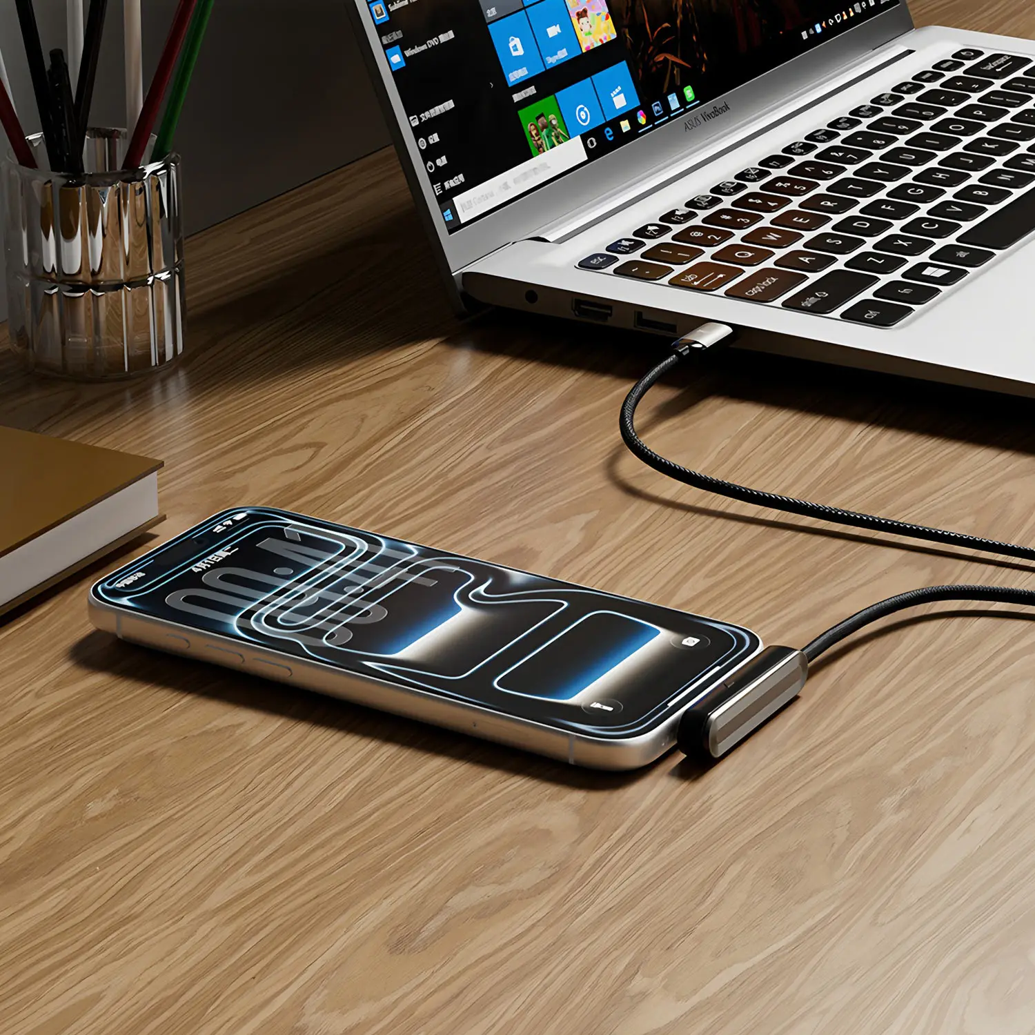 240W Folding Stand Data Cable 2-in-1 Fast Charging Phone Holder Braided Charging Cable Type-C To USB Phone Computer Universal