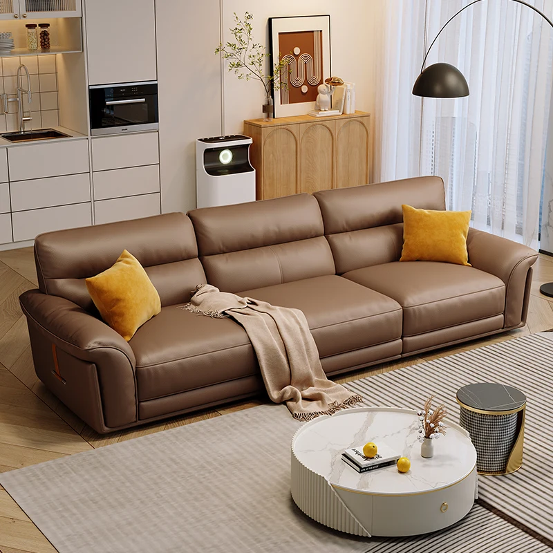 

Leather Brown Minimalist Living Room Sofas Designer Vintage Modern Lazy Lounge Living Room Sofas Fluffy Floor Divano Furniture