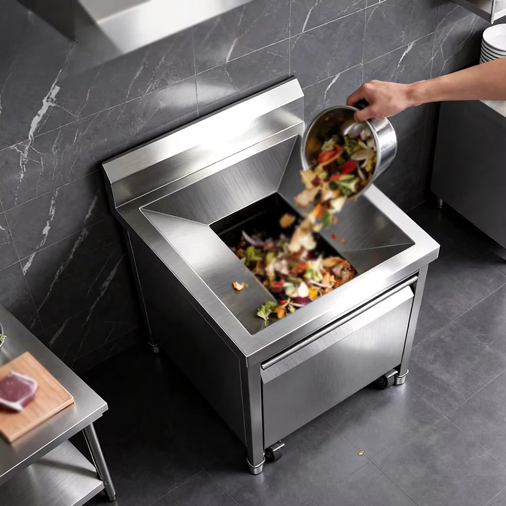 Pull-out trash can under sink, hidden, sliding trash container, stainless steel material
