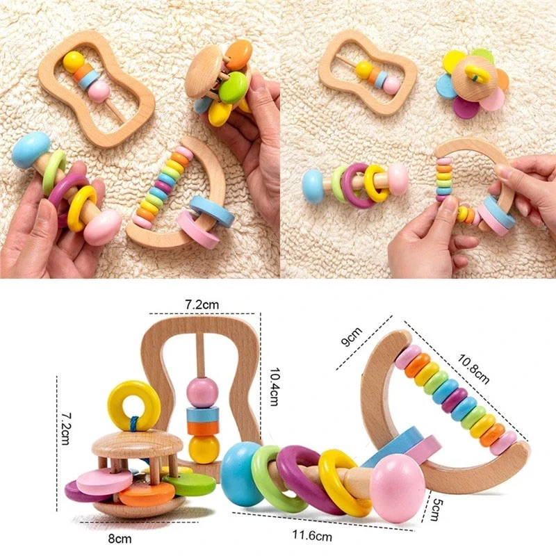 Montessori ของเล่นเด็ก Rattles Teether ของเล่นเพื่อการศึกษาของเล่นไม้เด็กวัยหัดเดินเด็กแรกเกิด Musical Rattles ของเล่นเด็กของเล่น0 6 12เดือน