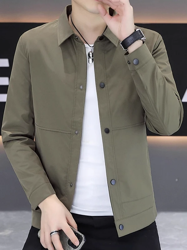 

New 2025 Men's Adstrative Jaet Pure Color Casual Cotton Added Collar Autumn Winter Busin Leisure Coat Stand Fit