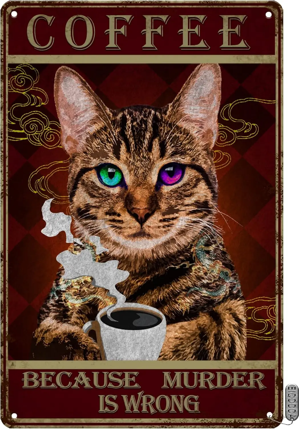 Cat Sign,Cat Tin Sign, It;s Because Murder is Wrong Vintage Retro Coffee Sign Bar Kitchen Wall Decor Iron Painting