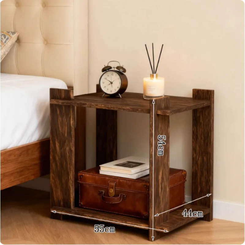 Solid Wood Wabi-Sabi Bedside Table, Log Small Home Shelf, Vintage Storage Cabinet for Clutter - Rustic Furniture Organizer