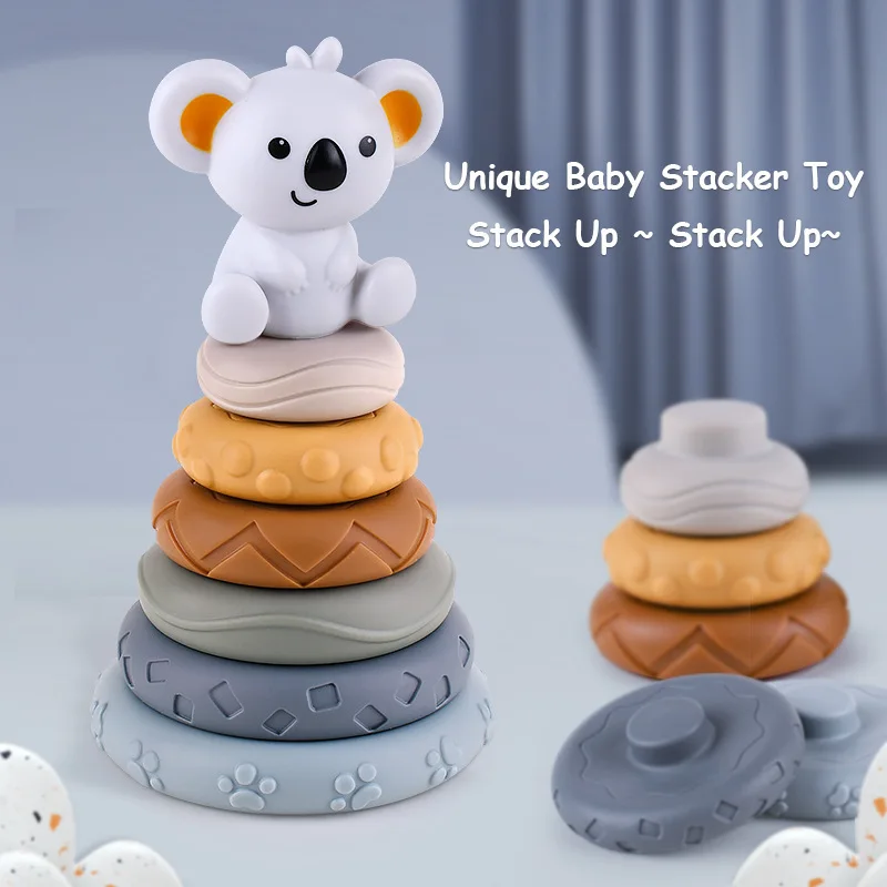 Soft Silicone Koala Amassar Blocos de Construção para Crianças, Torre Empilhamento, Banho Mordedor, Montessori Educação Presente, Brinquedos para Bebês