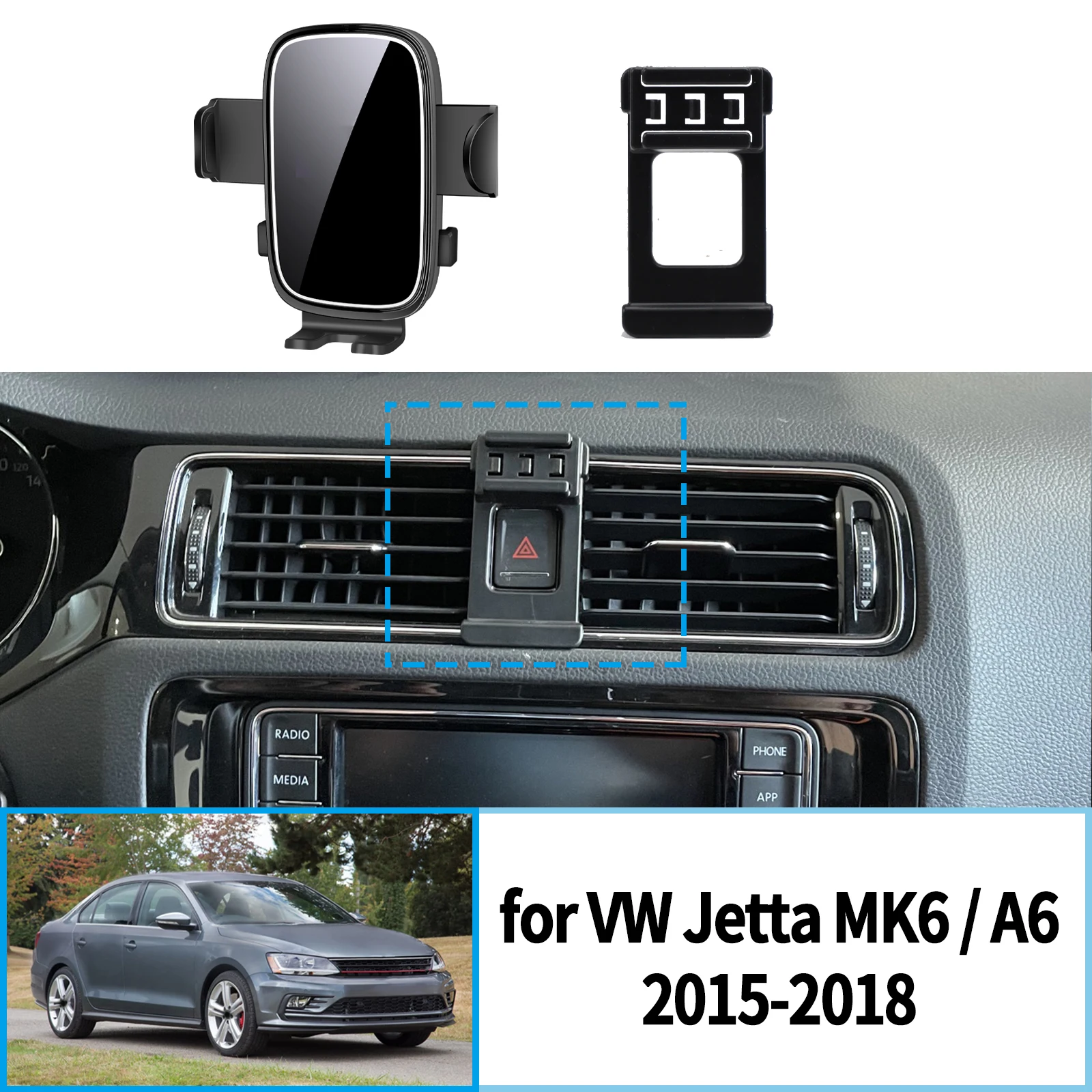 for VW Jetta MK6 / Jetta A6 2015 2016 2017 2018 RHD LHD Stable Clip-On Screen Base Car Phone Mount
