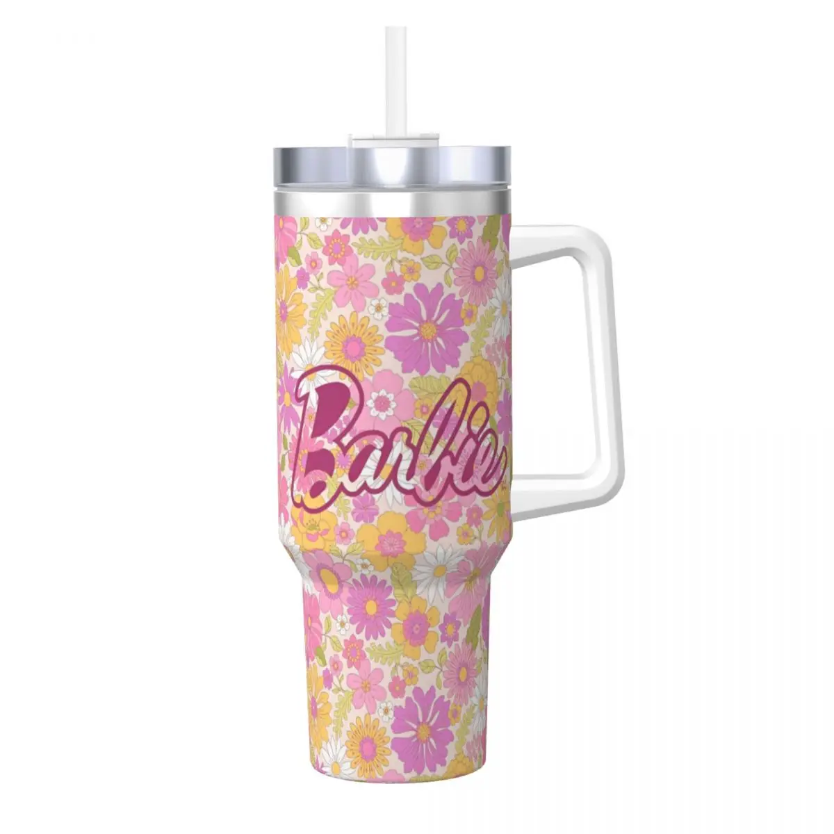 Stainless Steel Tumbler Miniso Kawaii Barbie Mugs Cup With Straws Pink Logo Camping Hot Drinks Water Bottle Large Thermal Cups