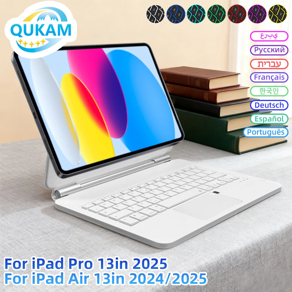 

QUKAM Backlit Magic Keyboard for iPad a16 Case 2025 Bluetooth Wireless Keyboard for iPad Air 4 5 10.9in Pro 11 12.9 13 iPad Case