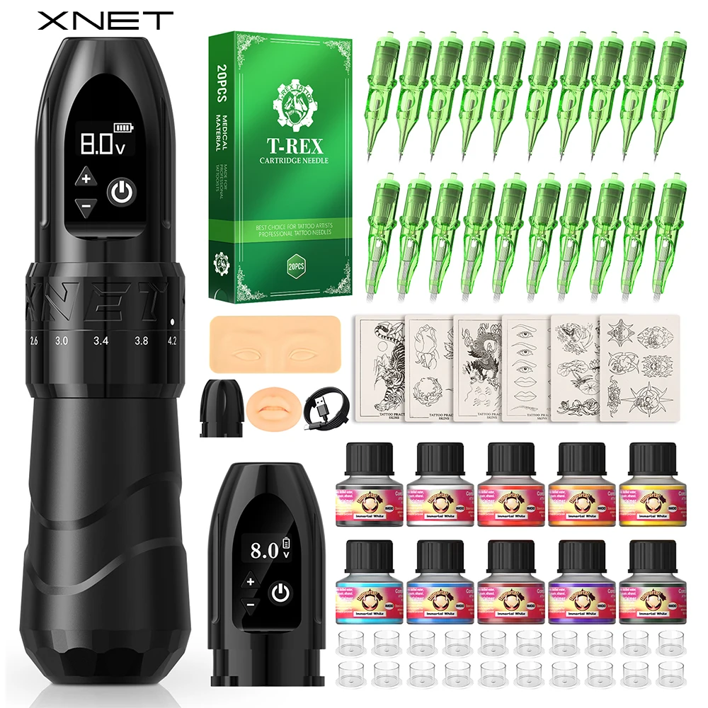 XNET ماكينة رسم الوشم التجميلي اللاسلكية مجموعة أقلام دوارة محرك مخصص بطارية 2400 مللي أمبير 10 أحبار الوشم المبتدئين مجموعة كاملة لفنان الوشم F2 #1