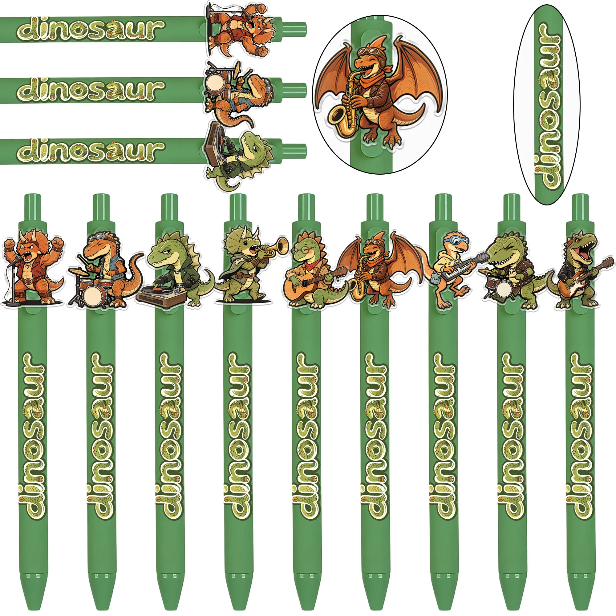 12Pcs Dinosaur-Themed Ballpoint Pens, Prehistoric Animal Acrylic Design, Smooth Writing Pens, Easy to Use, Random Patterns