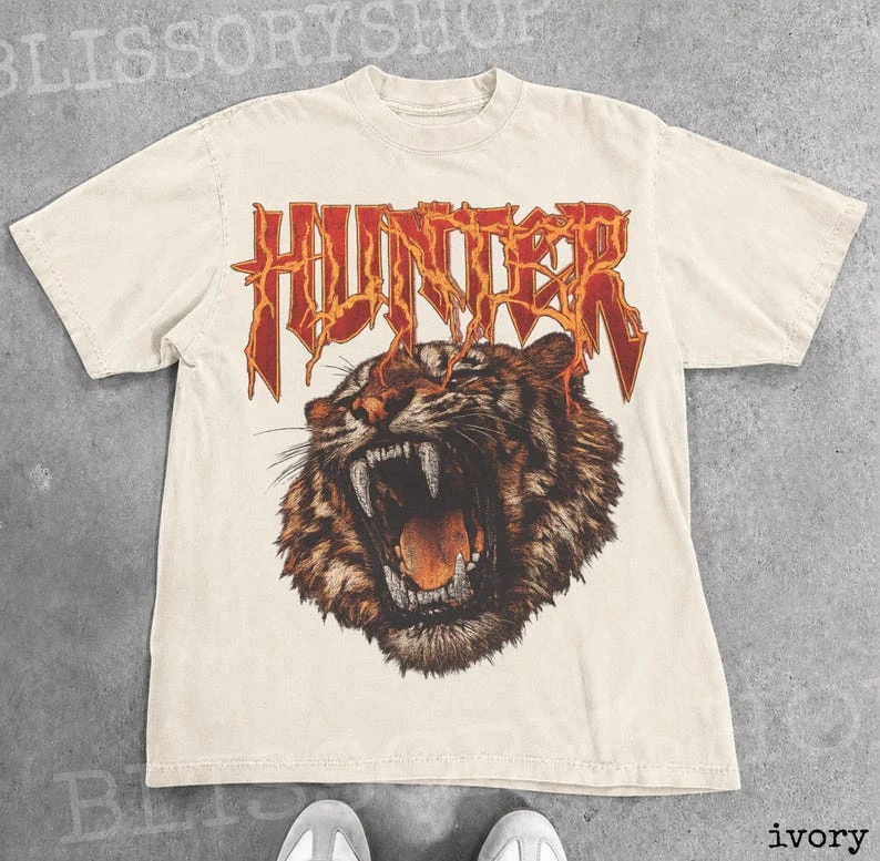 Roaring Tiger Print T-shirt Oversized Unisex Cotton Streetwear Trendy Casual Loose Vintage Loose Short Sleeves high quality soft