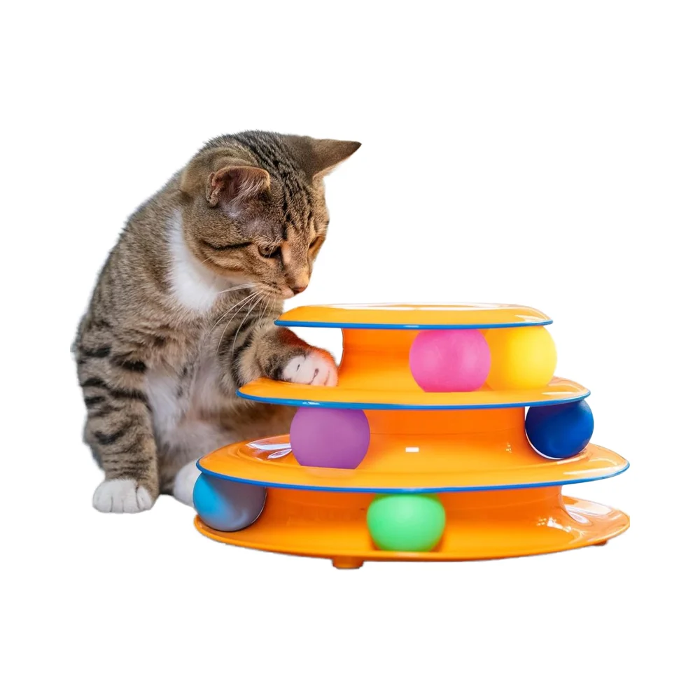 

Catstages 3-Level Orange Plastic Cat Track Toy with 6 Eco-Friendly Waterproof Balls Interactive Indoor Cat Toy for Small Animals