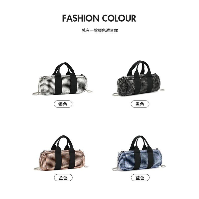 Bowling Women's Bag Spring Fashion Chain Diamond-encrusted Shoulder Oblique Span Handbag Sac De Marque Luxe Femme Rhinestone Bag