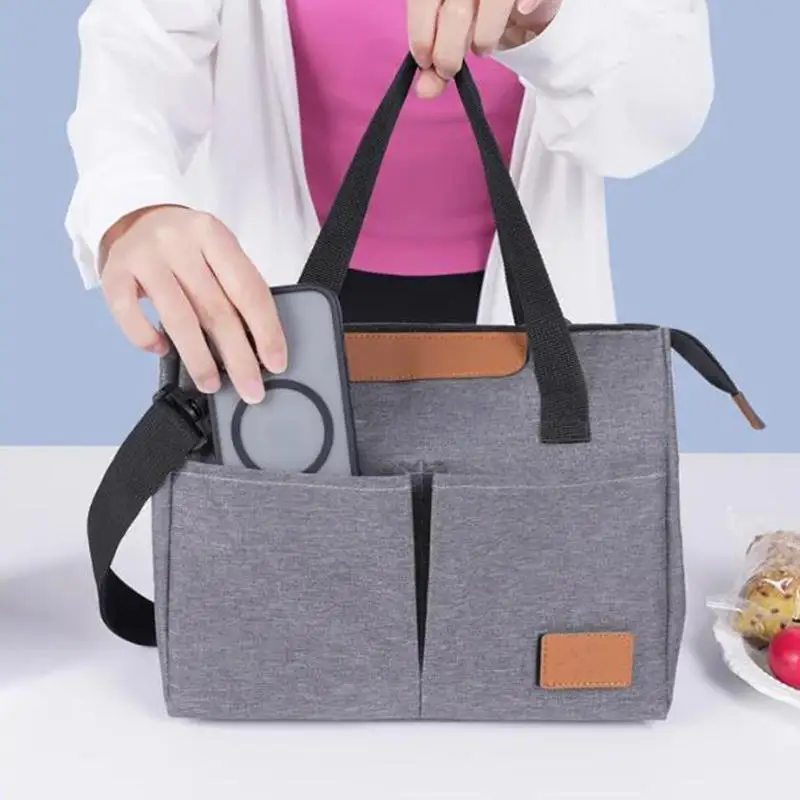 Bolsa aislante de mano con correa para el hombro, bolsa de almuerzo impermeable gruesa, bolsas refrigerantes para oficina, 1 ud.