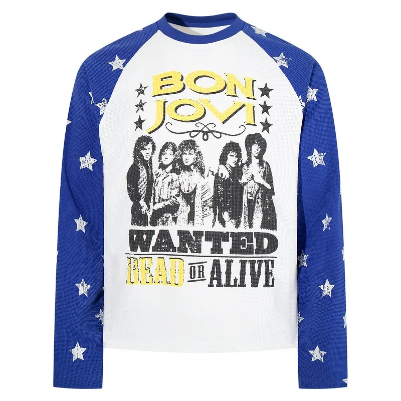 Unisex Bon Jovi Inspired Raglan Long Sleeve Tee 3D Print Wanted Dead or Alive Star Concert Graphic Breathable Fan Top Adults Kid