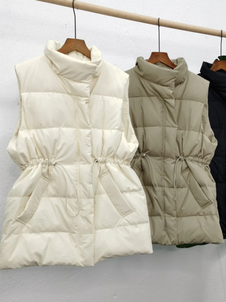 Women Vest Slim High Waist Stand Collar White Duck Down Jacket New Female Sleeveless Down Jacket And Coats Korean Outwear